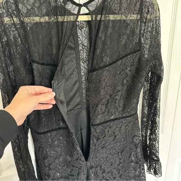 NSR Lace Long Sleeve Ruffle Cuff Black Sheer Mini Cocktail Dress Size Me… - Picture 6 of 12